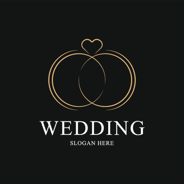 Wedding rings logo design ideas with ring icon and love heart