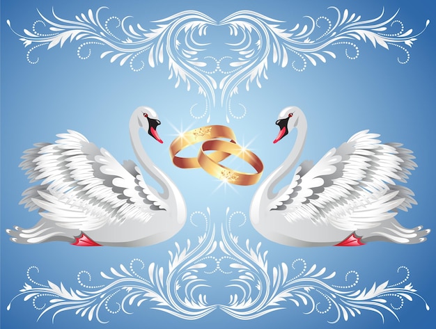 Wedding rings and two swans