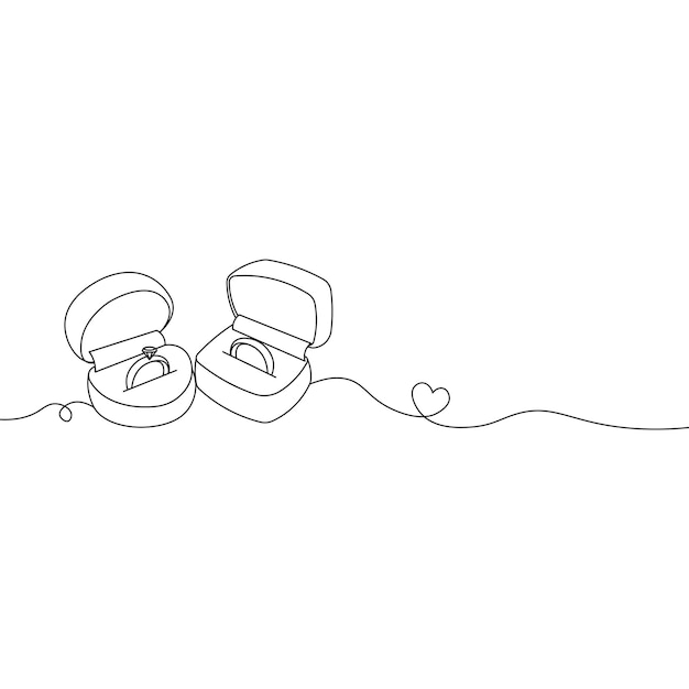 Vector wedding rings valentines day elements line art continous one line