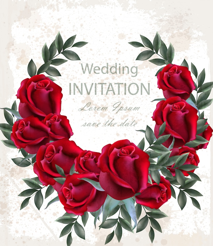 Vector wedding roses wreath card