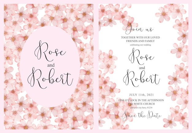 Vector wedding roze bloemen uitnodigingen kaarten sjablonen vector