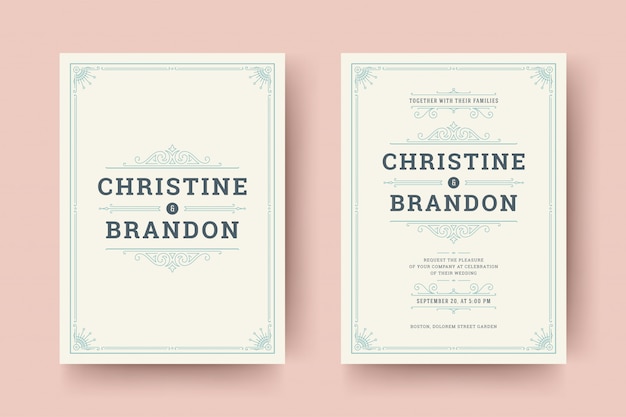 Wedding save the date invitation cards flourishes ornaments. 