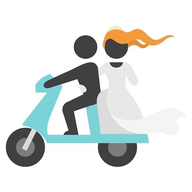 Wedding scooter icons in flat color style