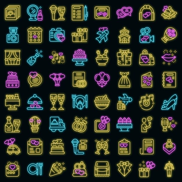 Wedding service icons set outline vector Party catering vector neon