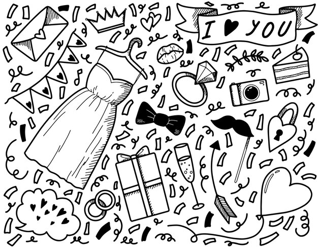 Vector wedding set elements for the holiday linear doodle