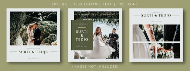 Vector wedding social media post bundle template