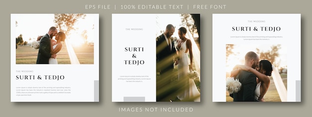 Vector wedding social media post bundle template