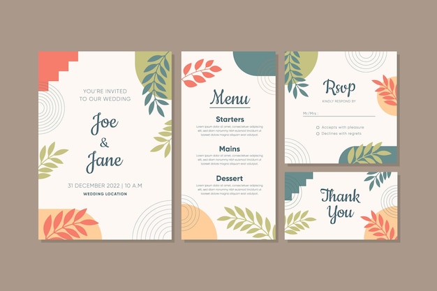 Vector wedding stationery collection set