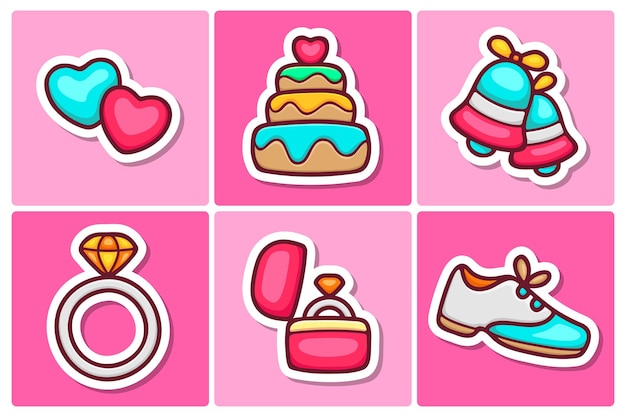 Wedding sticker icons doodle coloring vector