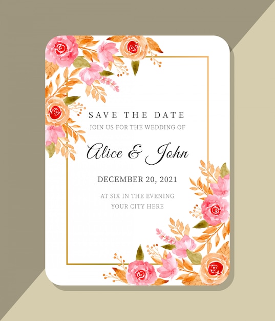 Wedding template with floral watercolor