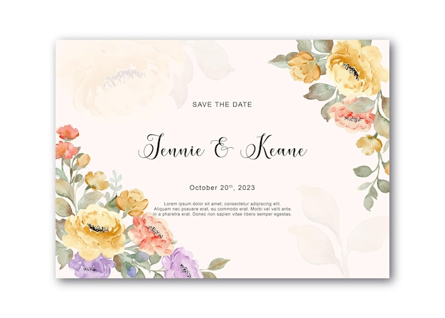 Wedding template with watercolor flower