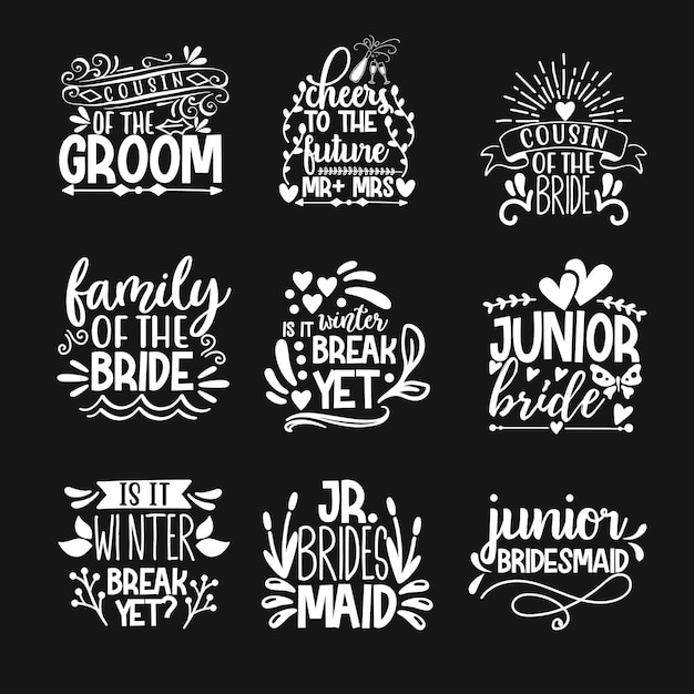 Vector wedding typography tshirt design set