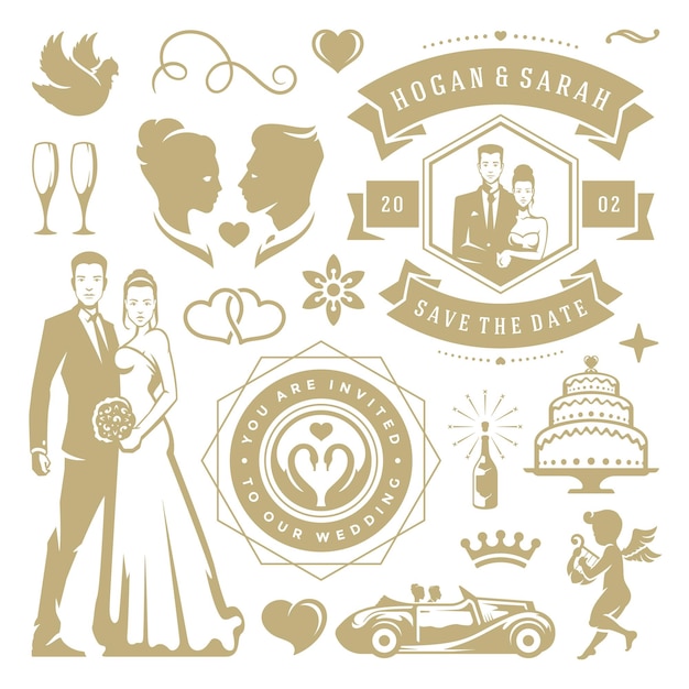 Vector wedding vector design elements and objects set