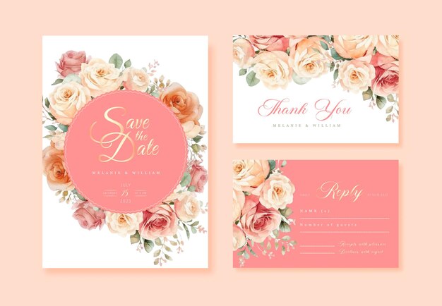 Vector wedding vector floral invitation invite invitation thank you rsvp card watercolor design set garden