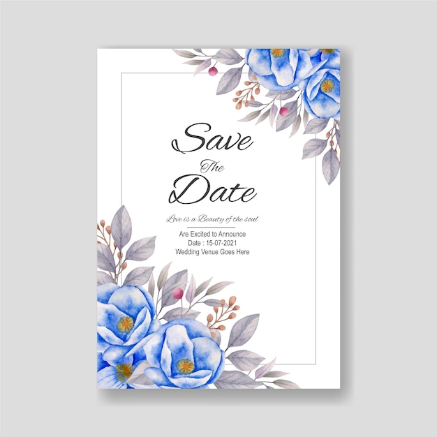 결혼식 수채화 꽃은 아름다운 Handdrawn 꽃으로 날짜 초대 템플릿 카드를 저장합니다.