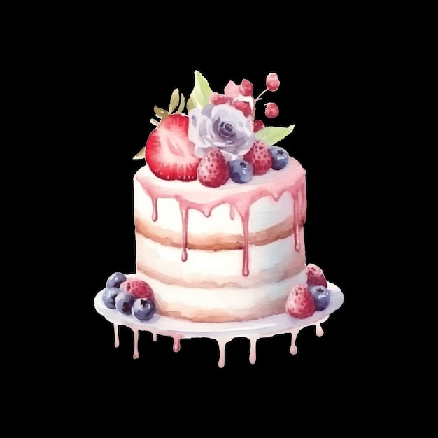 wedding watercolor cake vector decorated with flowers