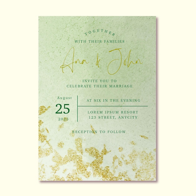 wedding watercolor gold liner invitation template