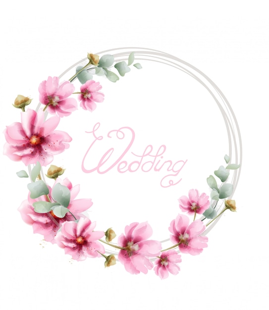 Свадебный венок с летними яркими цветами в акварели. цветочная рамка-декор