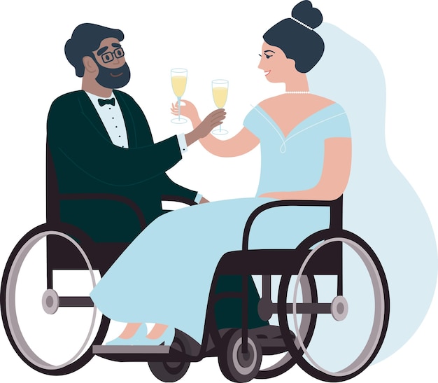 Wedding of young happy couple in wheelchairs