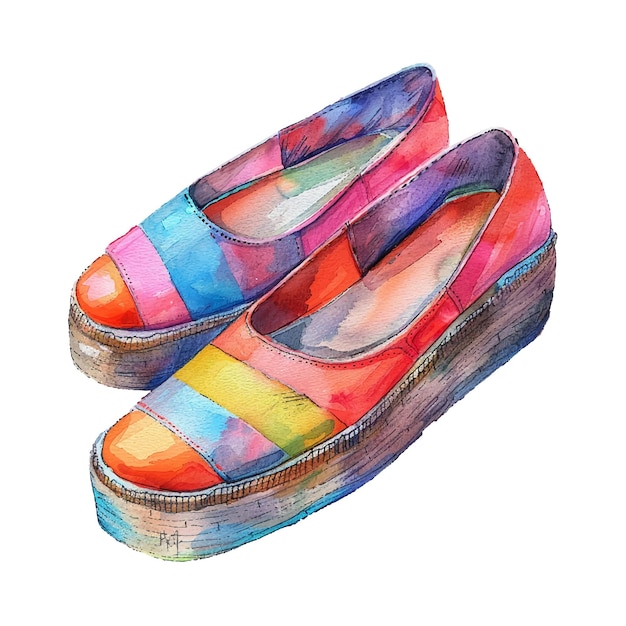 Wedges schoenen vector illustratie in aquarel stijl