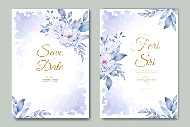 Weding invitation card with leaves watercolor