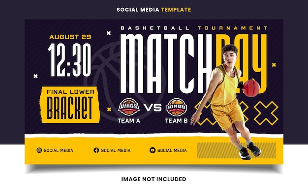Wedstrijddag basketbal sporttoernooi flyer banner sjabloon met logo voor sociale media