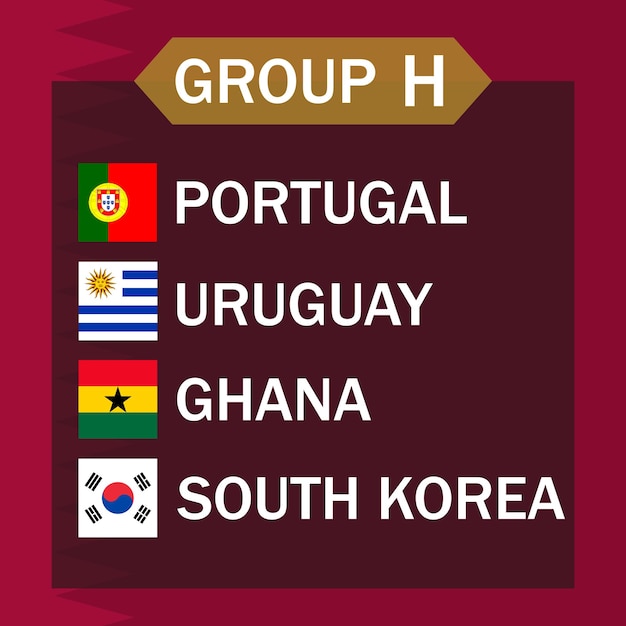 Wedstrijdschema groep H Internationaal voetbaltoernooi in Qatar Vectorillustratie