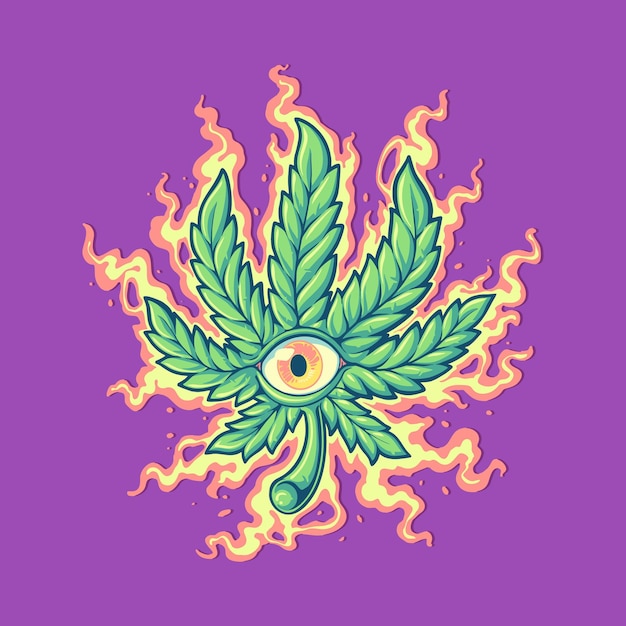 Weed leaf trippy psychedelic illustration