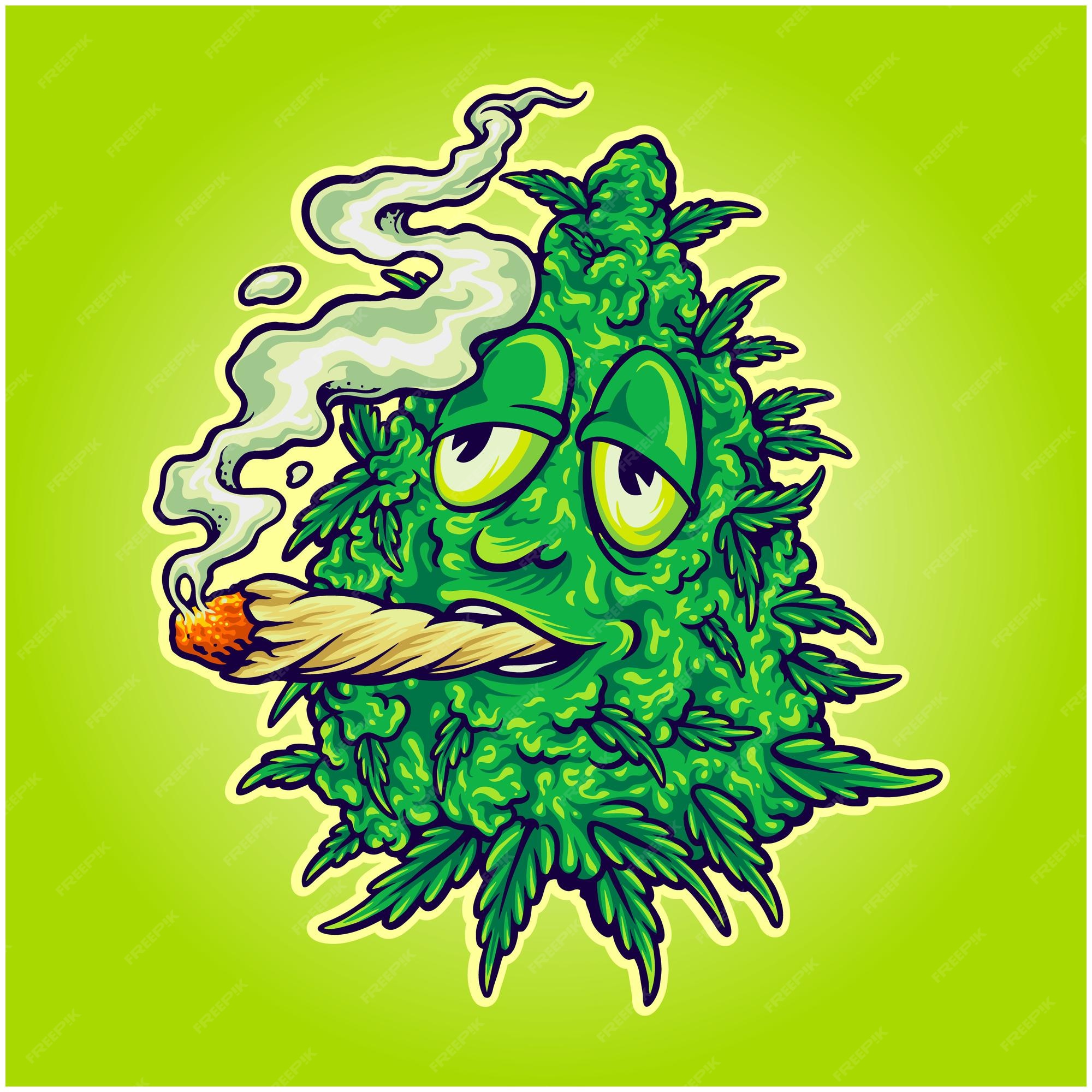 Premium Vector Weed Mascot smoking leaf marijuana Cartoon Vector