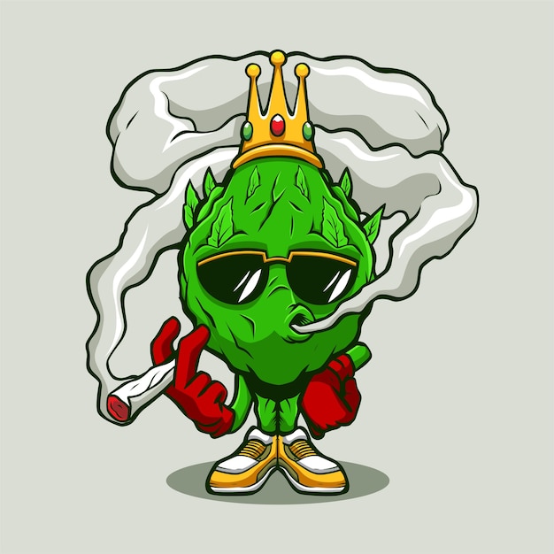 Vector weed smoking with crown cartoon