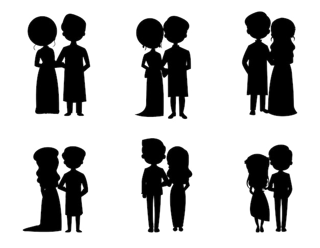 Vector weeding couple isolated vector silhouettes