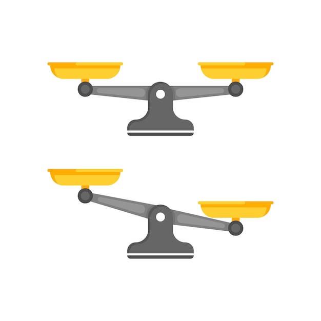 Weegschaal pictogram in vlakke stijl Weegschaal vectorillustratie op geïsoleerde achtergrond massa vergelijking teken bedrijfsconcept