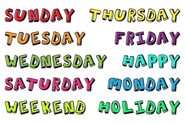 Weekday weekend typography comic cartoon element design