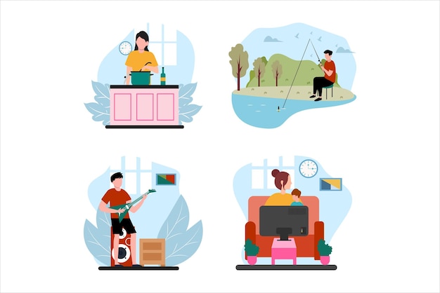 Weekend Activity Flat Design Illustration