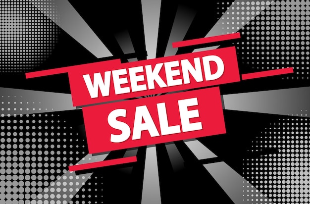 Vector weekend sale icon banner met retro comic achtergrond