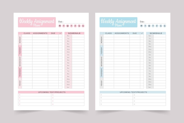 Weekly Assignment Printable planner logbook journal tracker kdp interior design template