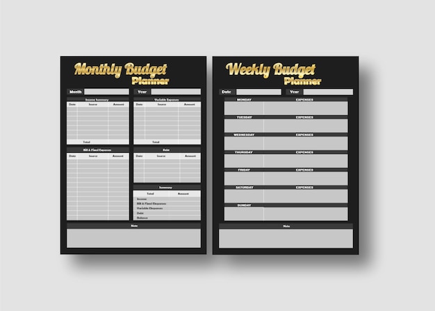 Vector a weekly budget planner is shown on a black background.