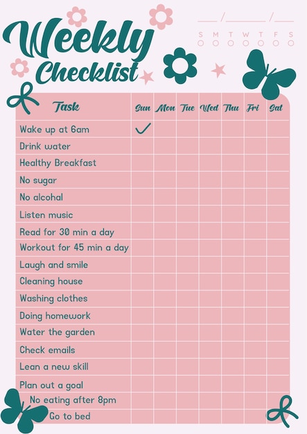 Weekly checklist planner vector template