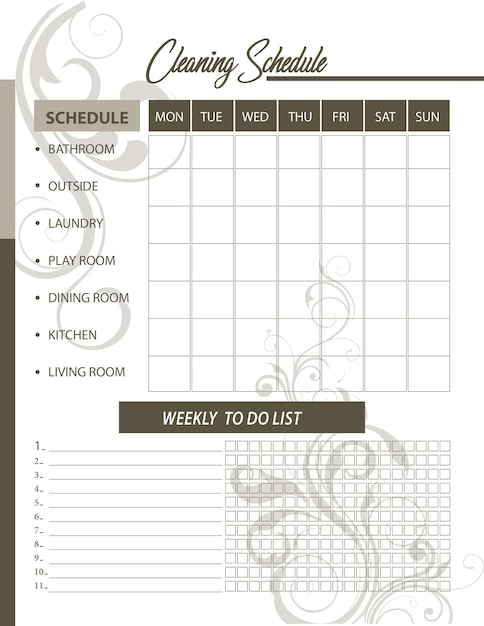 Weekly cleaning schedule planner printable and editable template