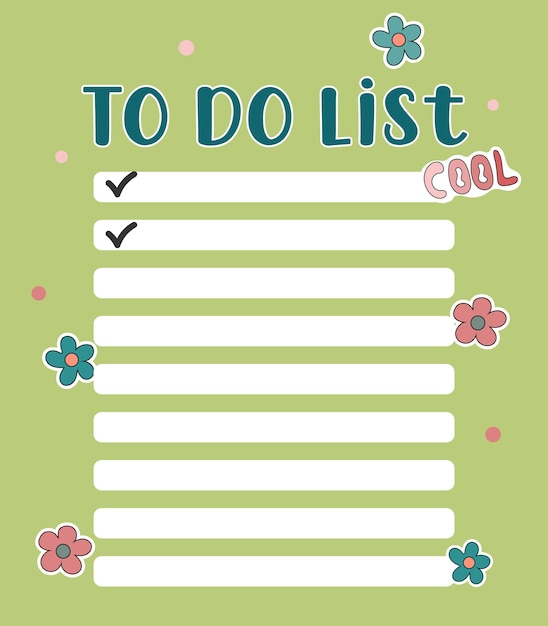 Vector weekly or daily planners note papers todo lists sticker templates decorated with cute retro 1970s illustrations and trendy