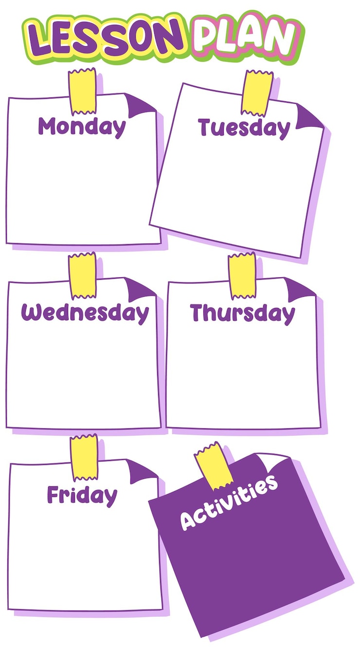वेक्टर weekly lesson plan template for monday to friday
