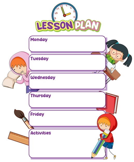 Weekly lesson plan template for monday to friday