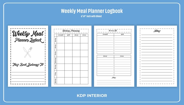weekly meal planner logbook kdp interior