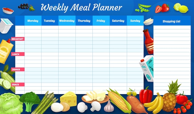 Vector weekly meal planner timetable week food plan