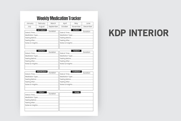 Weekly Medication Tracker Log Book and planer KDP interiors 