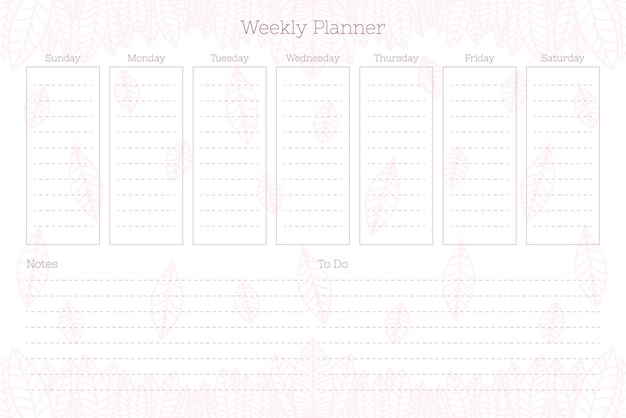 かわいいピンクの抽象的なスタイルの毎週の手帳日記テンプレートプライベートスケジュール