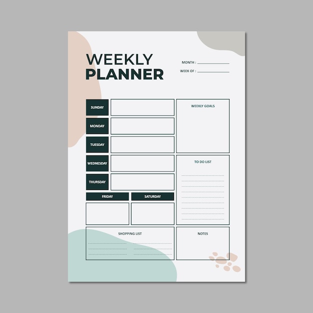 weekly planner a4 template vector