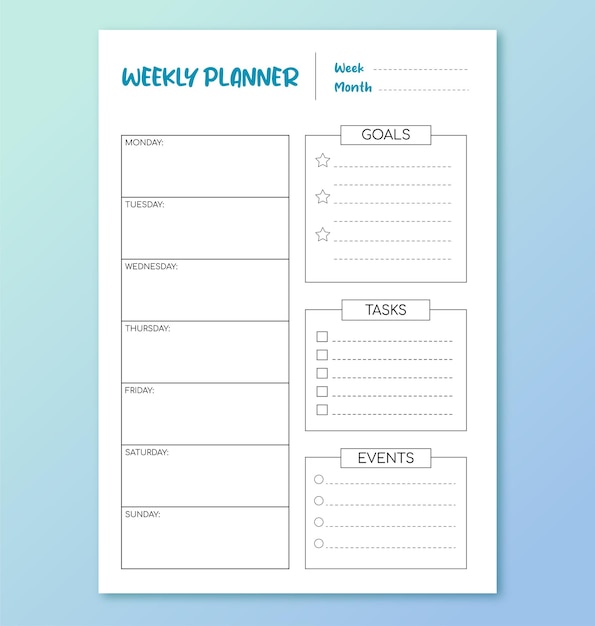 Weekly planner on a blue background