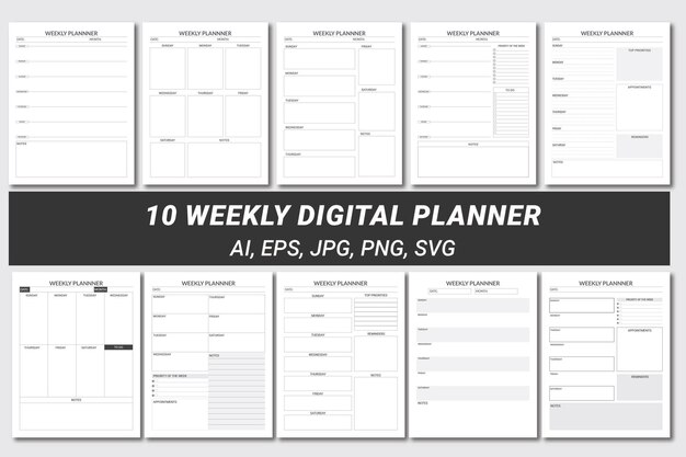 Weekly planner boundle editable kdp interiors