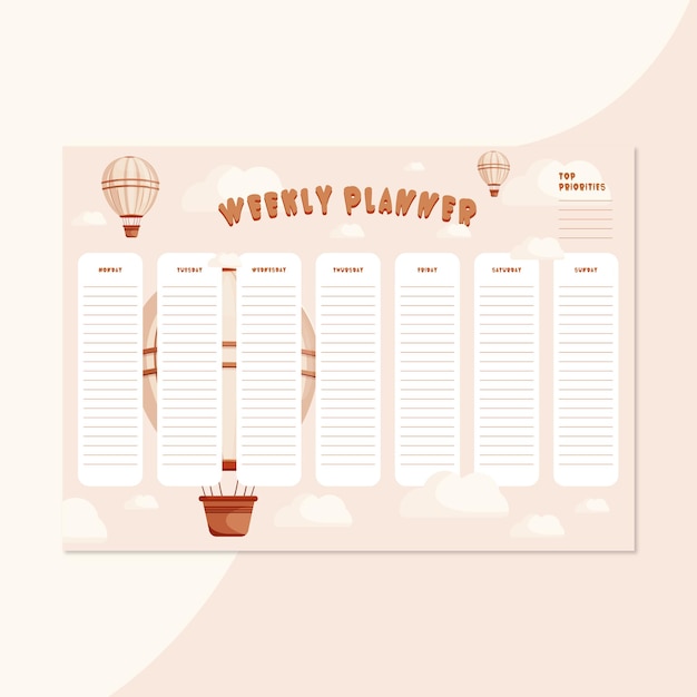 Vector weekly planner for children